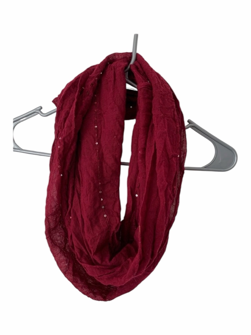 Red Camel Infinity Scarf Red Cranberry Silver Sequins Sparkle Lightweight